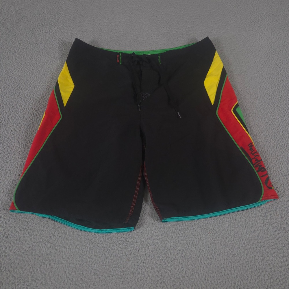 VINTAGE Quiksilver Shorts Mens 36 Rasta Color Block Graphic Wide Leg Board Y2K